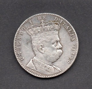 2 LIRE Umberto I Re d' Italia Due Lire COLONIA ERITREA Coin ANNO 1890