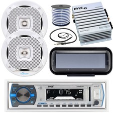 Pyle Single DIN Bluetooth Marine MP3 Receiver, 2x 6.5'' 400W Speakers, Amplifier