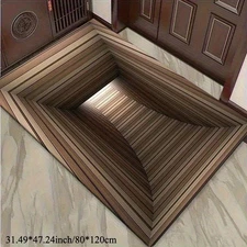 3D Illusion Area Mat - Realistic Striped Design, Machine Washable Polyester, Per