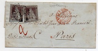 1855 ITALY TUSCANY TO FRANCE COVER SA#8 9cr LION x 2 $4650.00 GREAT CANCELS WOW