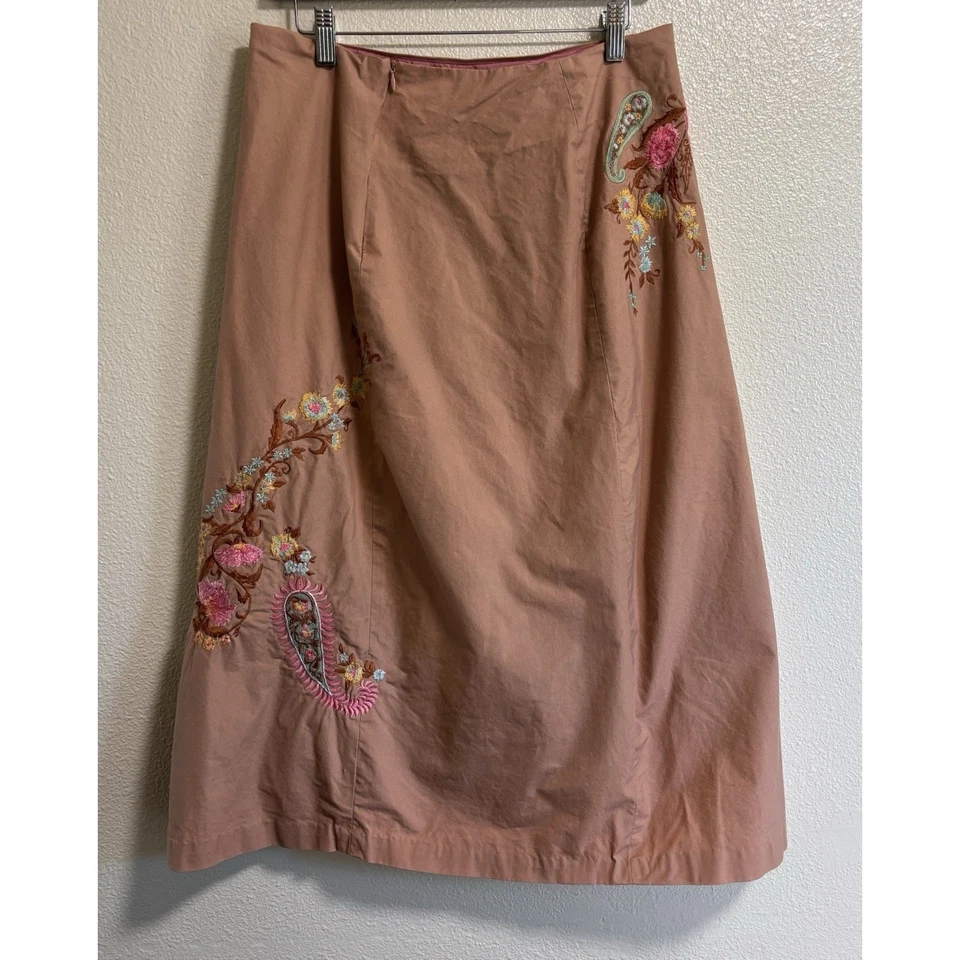 Falda Midi Anthropologie Odille Talla 8 Coral Floral Bordada Algodón Forrada Foto 2 de 4