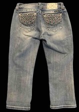 Miss Me Mid-Rise Cuffed Capri Jeans Embellished Size 30 Blue Medium Wash Stretch
