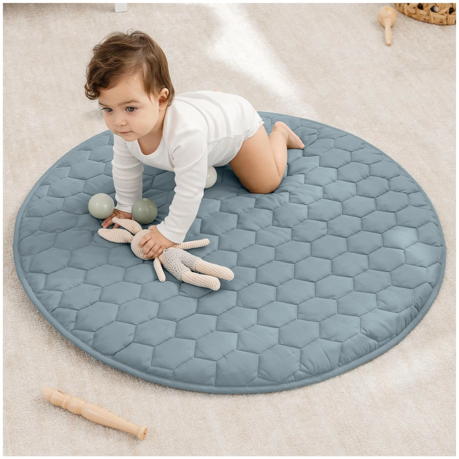Round Kids Play Mat -Small 36 inches Soft Quilted Baby Floor Mat with Non-Sli...