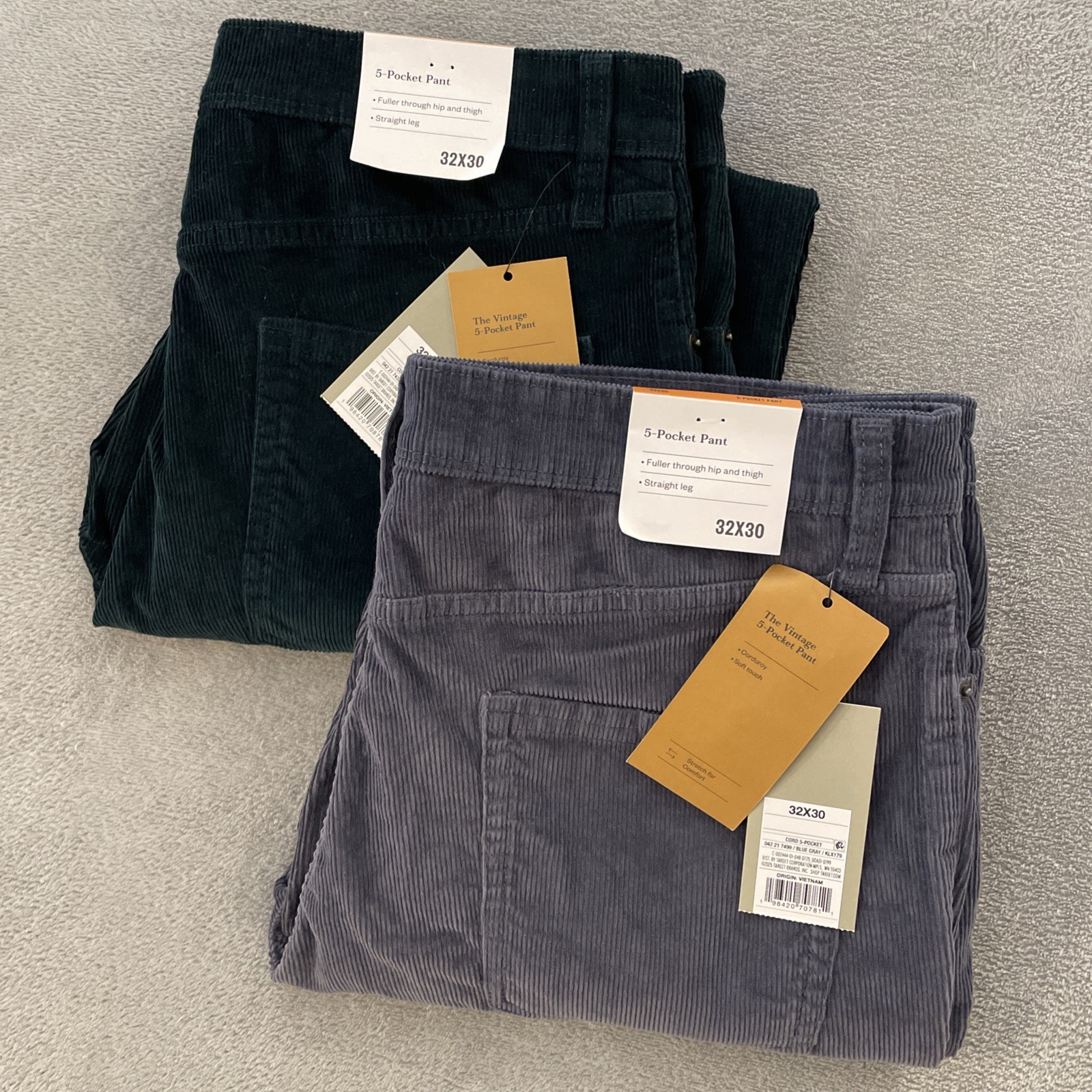 2X Lot Bundle NEW Goodfellow Co Corduroy Pants Men's *FIT 34x30 32x30 Grey Green
