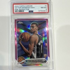 Victor Wembanyama 2023-24 Topps Chrome Pink Refractor Rookie #1 PSA 8 Spurs