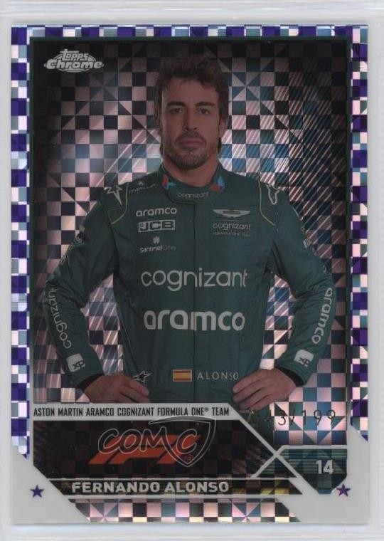 2023 Chrome Formula 1 Purple Checker Flag X-Fractor /199 Fernando Alonso #32 ux8