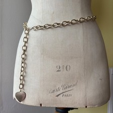Vintage gold chain belt with gold heart charm |retro chunky gold chain belt