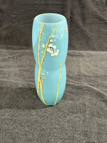 FENTON VASE Large 11" Size HAND PAINTED DOGWOOD ~ Signed T NEADER ~ BLUE