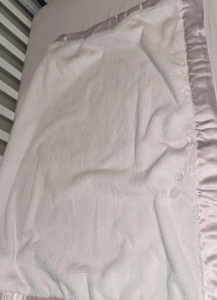 LITTLE GIRAFFE Light Pink Plush Chenille Satin Trim Baby Blanket 30x36 EUC Soft - Image 4 of 4