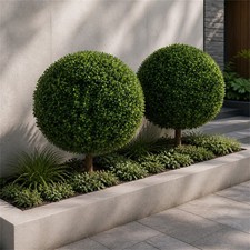 2 Pack 27.5in Artificial Boxwood Topiary Ball Trees Outdoor Garden Porch Decor