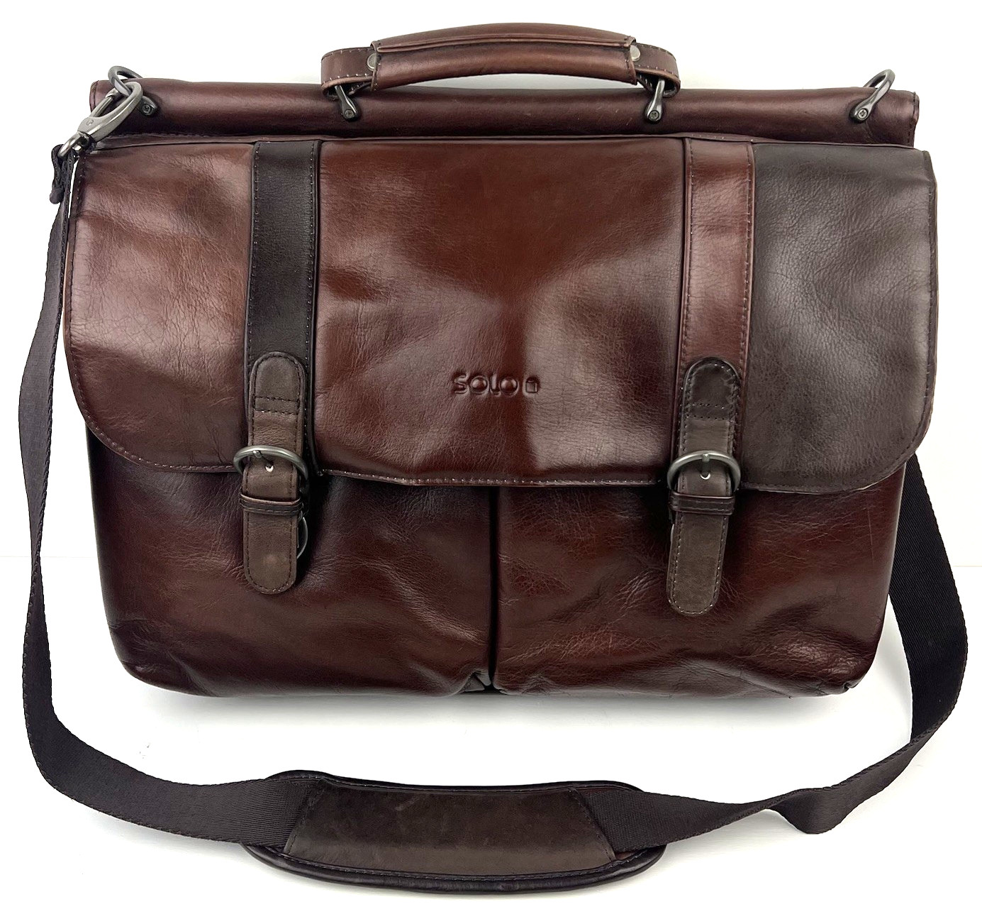 Vintage Solo Leather Briefcase Laptop Messenger Bag Brown Ra