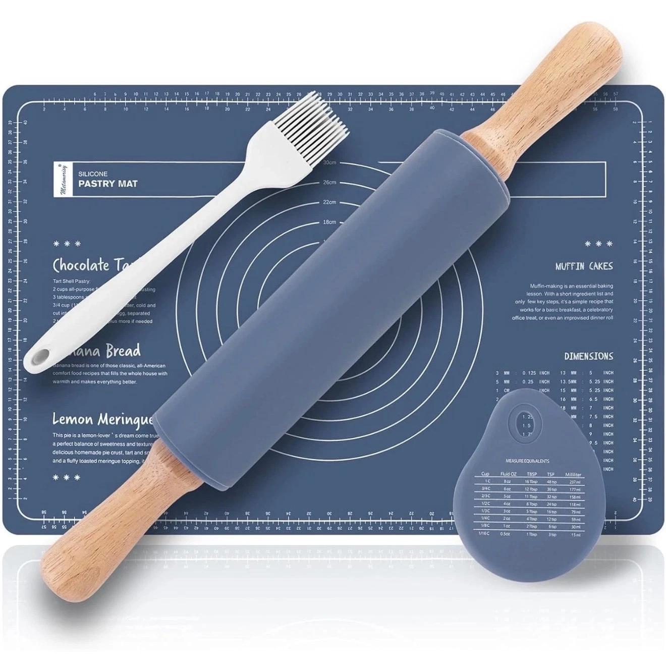 Wooden Rolling Pin, Silicone Baking Mat Set, Pastry Brush, Dough Scraper
Opens in a new window or ta