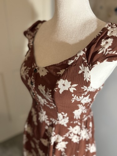 BILLABONG Forever Yours Mini Dress Brown White Floral Flutter Sleeves Women’s XS - Picture 18 of 19