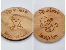 Wooden Funny New Parent The Decision Coin Flip Diaper Change Gift for Mom Dad