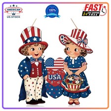 Patriotic 4th of July Hanging Wood Sign Front Door Independence Day Wall Decor