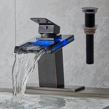 LED Bathroom Sink Faucet, Oil Rubbed Bronze Waterfall Single Hole Handle Vanity