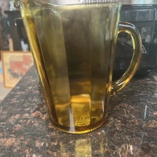 Vintage Amber Paneled Waterfall Optic Water Pitcher 8”