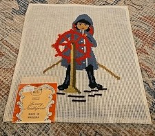 Vintage Needlepoint Canvas Preworked Inuit Es...