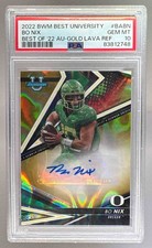 Bo Nix 2022 Bowman's Best University #BA-BN Gold Lava RC Auto /75 PSA 10