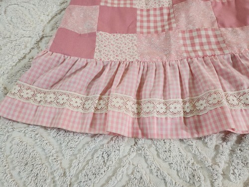 Girls Prairie Dress Patchwork Size 8 / 10 Handmade Pink Gingham Cottagecore - Picture 7 of 12