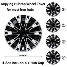 For Hubcap Wheel Replacement R16 Hub Caps Universal Wheel Rim Black and Silver