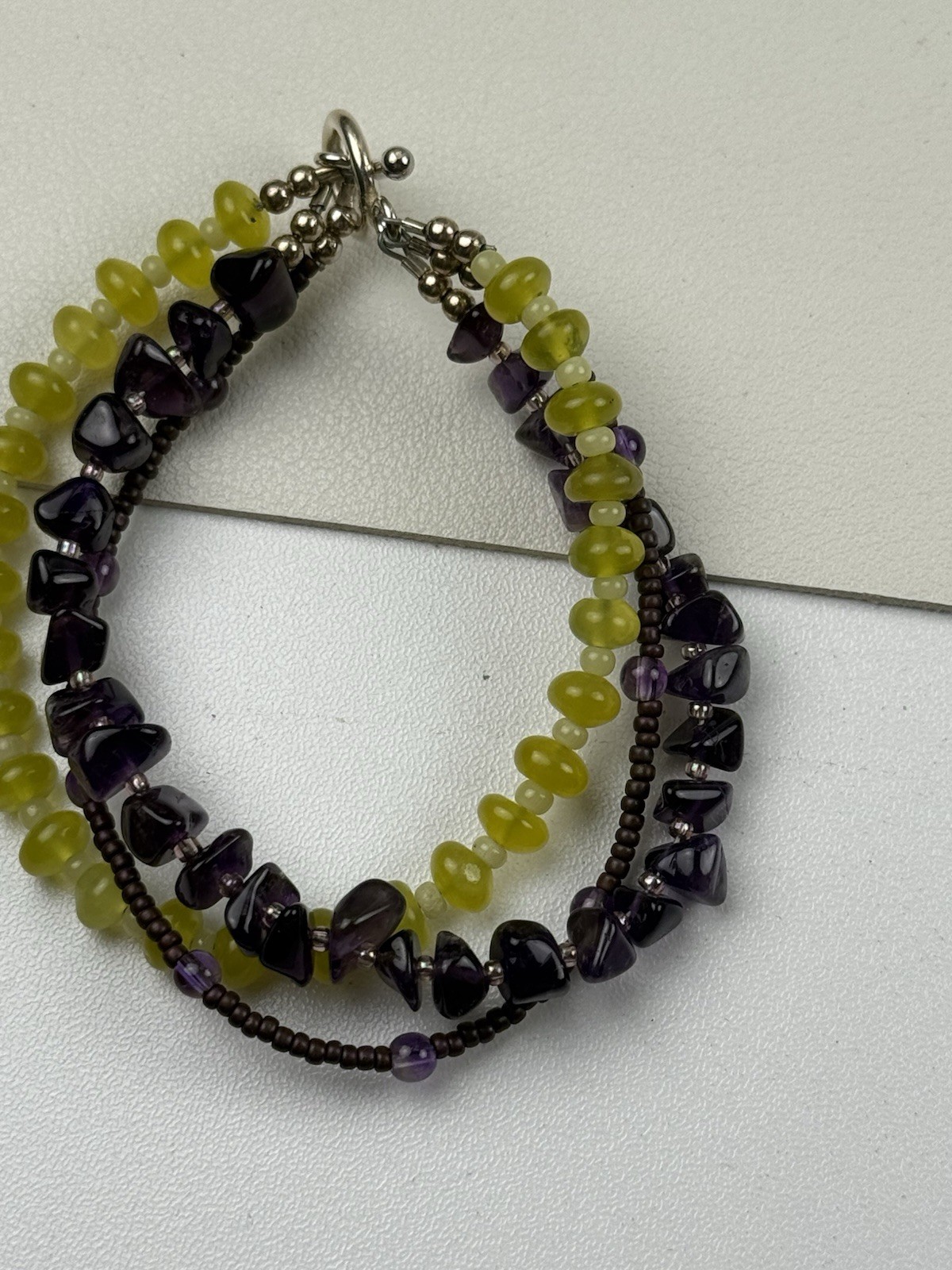 Triple Gemstone Amethyst Toggle Clasp Sterling Si… - image 3