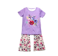 New Girls Boutique Purple Floral Bell Pants Set Size 5-6 Short Sleeve Outfit