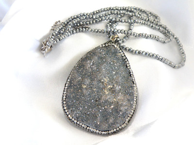 Huge Sterling Silver 925 Drusy Statement Pendant Necklace