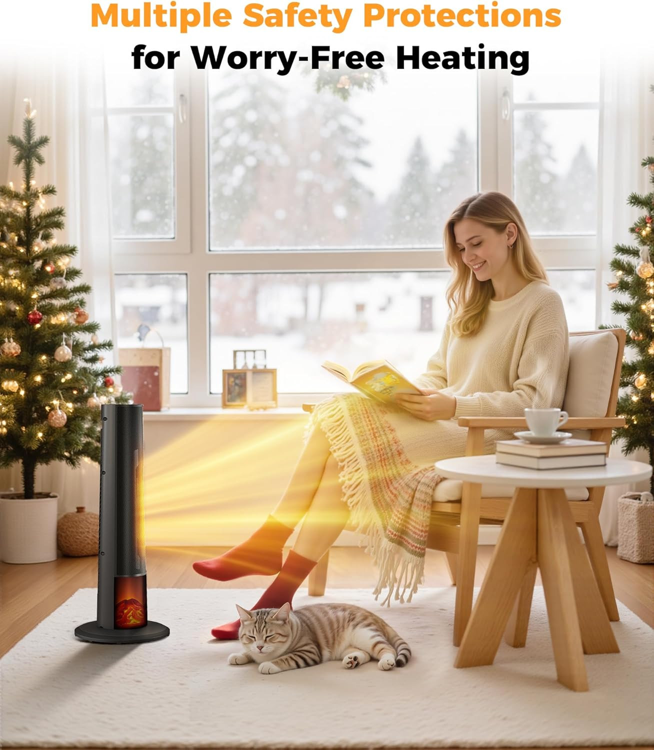 25" 3D Flame Tower Space Heater with Remote, Timer & Safety Features