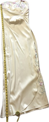 Maxi Vestido Rampage Sin Tirantes Talla 9 Amarillo, Rosa/Verde Bordado Flores Abertura - Imagen 10 de 11