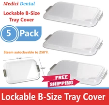 Dental Lockable B-Size Tray Cover Lid Clear, Autoclave 275F, with Locks, 5/Pack