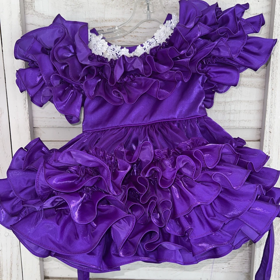 复古 PAZAZZ 女婴 学步儿童 紫色 圆圈 复古 连衣裙 美国制造 选美 2T — 第 3/4 张图片