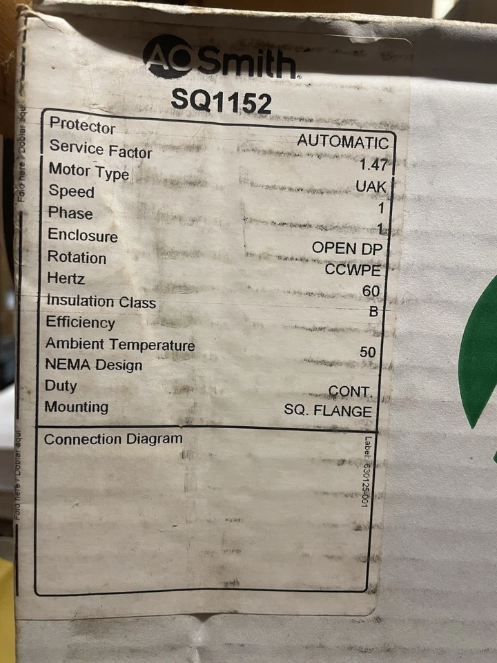 Century SQ1152 Square Flange 1-1-2HP Full-Rated 48Y Pump Motor NOS - Image 2 of 2