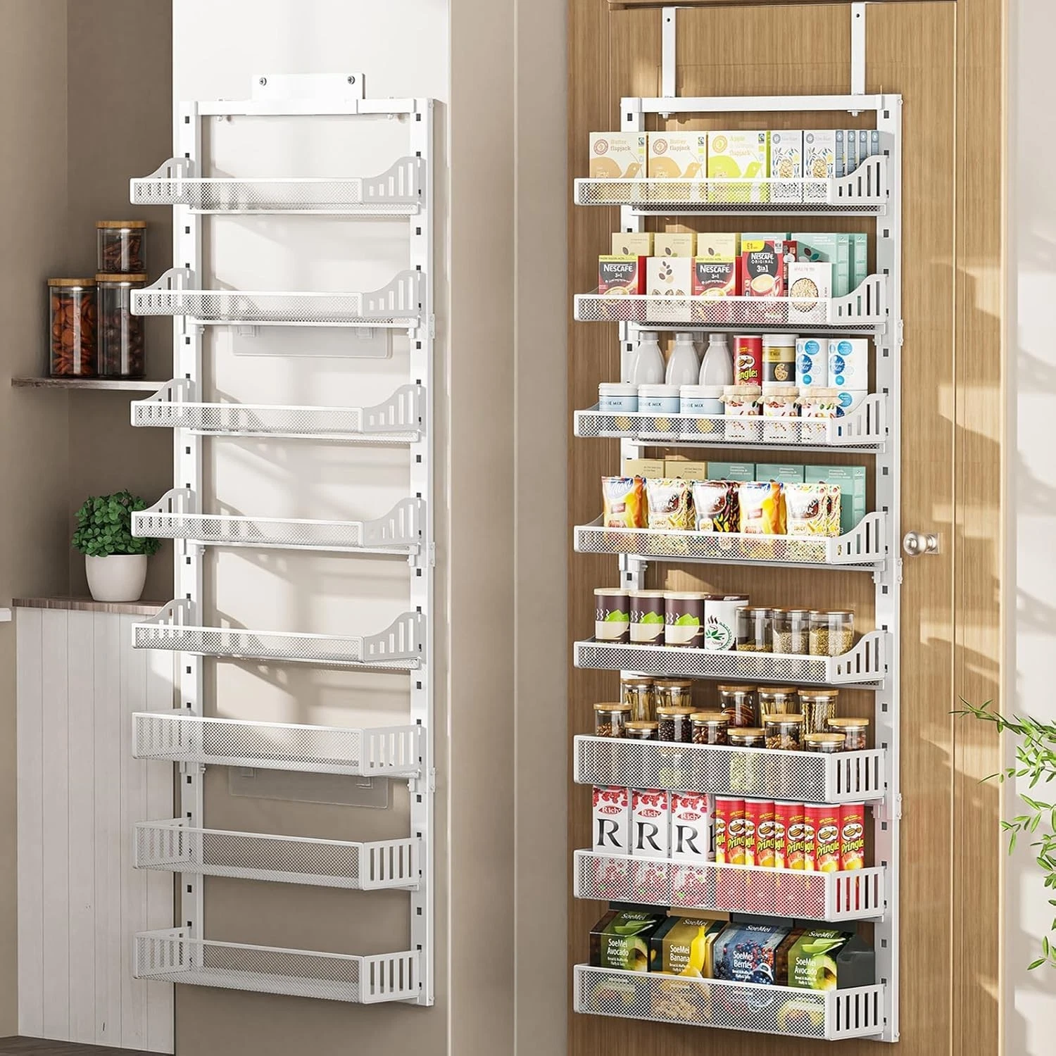 Over the Door Pantry Organizer 8-Tier Large Metal Door Spice Rack W/ Adjustable