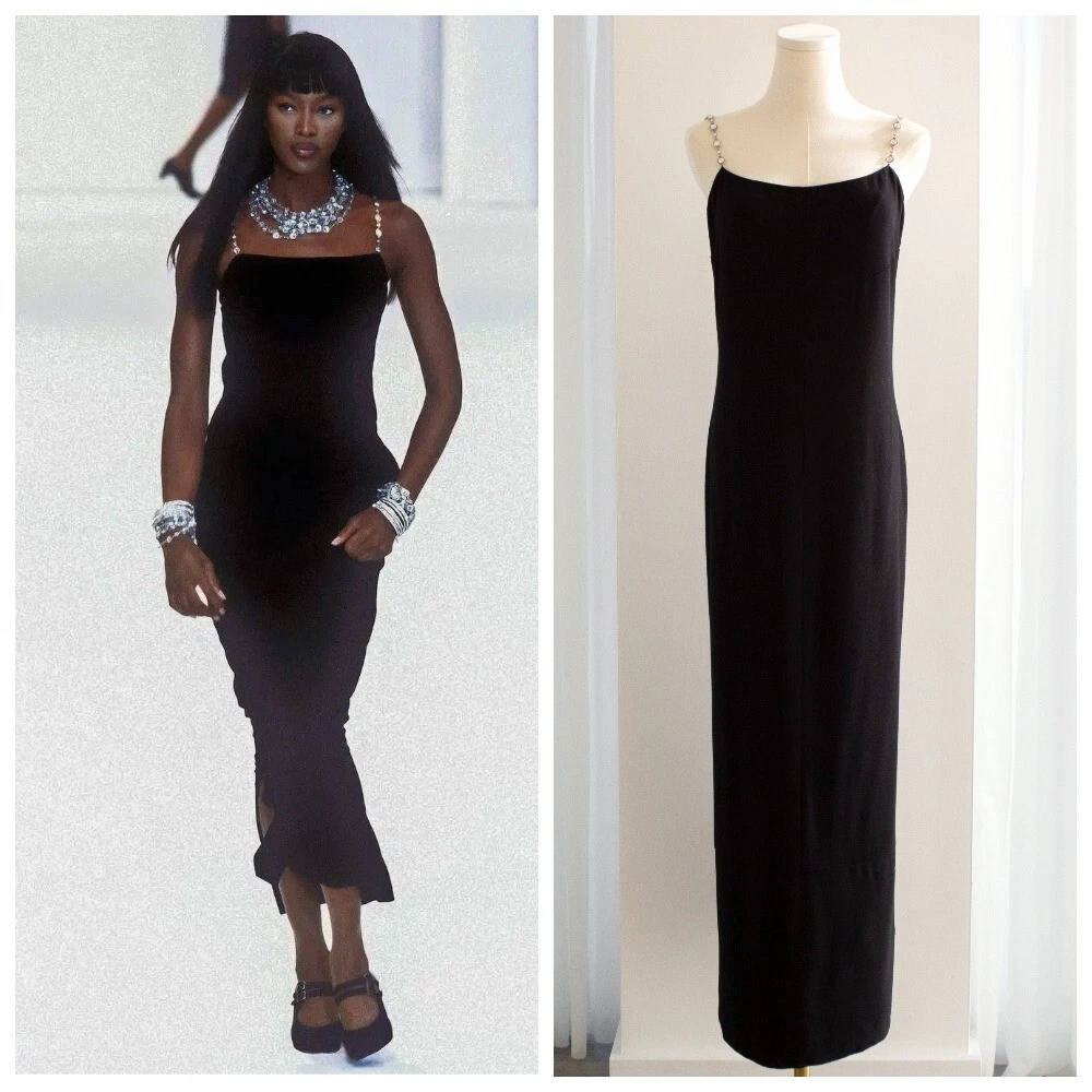 Abito Abito Abito Chanel Vintage Primavera Estate 1998 Argento Cristallo Chiclet Nero 98p