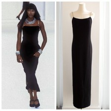 Chanel Vintage Spring/Summer 1998 Silver Crystal Chiclet Black 98p Gown Dress