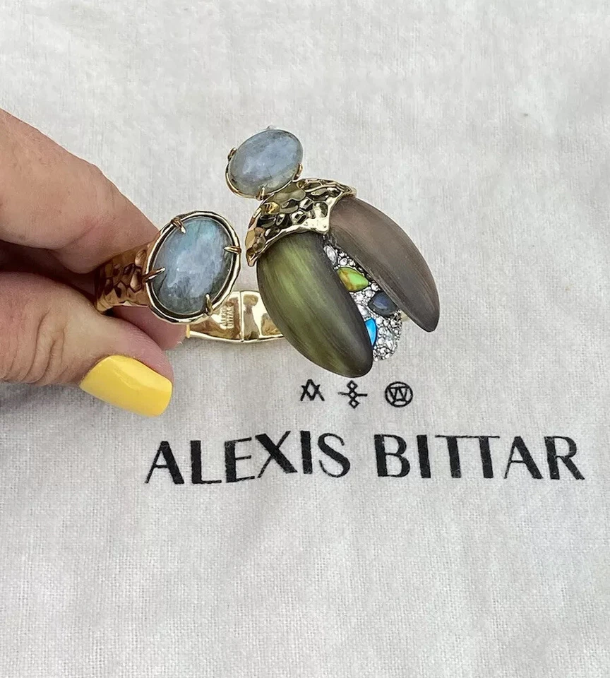 Pulsera 100% Auténtica Alexis Bittar Rara Lucita, Labradorita, Cristal Escarabajo