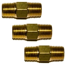 3pc 1/8" NPT Brass Hex Nipple 1/8" Male NPT  X 1/8" Male NPT Air, Fuel, Oil