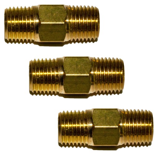 3pc 1/4" NPT Brass Hex Nipple 1/4" Male NPT X 1/4" Male NPT Air, Fuel, Oil
