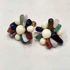 Miriam Haskell Multi Natural Stone Screw Back Earrings Gold Tone Vintage Jewelry