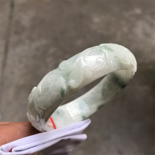 58MM Certified Grade A Natural Green Jadeite Bracelet Engrave Dragon Bracelet - Picture 14 of 20