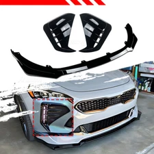 For 2018-24 KIA Stinger Glossy Black Front Bumper Lip + Vent Hole Cover Body Kit