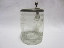 BIEDERMEIER-GLASKRUG - Mund-Geblasen - um 1850 - ge&auml;tzt - Orig. Zinndeckel