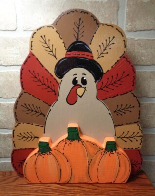 12'' TURKEY Shelf Sitter Pumpkins Plaque Pumpkin Fall Decor Handcrafted Autumn