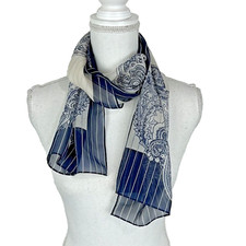 Unbranded Scarf Blue Grey Paisley Striped Print Sheer Fancy Women's Accessory