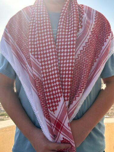 Bufanda árabe roja Shemagh Keffiyeh todo original hecha en Palestina algodón Kufiya nueva - Imagen 4 de 12