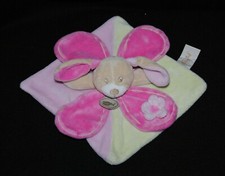 Doudou lapin plat pétales BABY NAT' rose vert fleurs NEUF