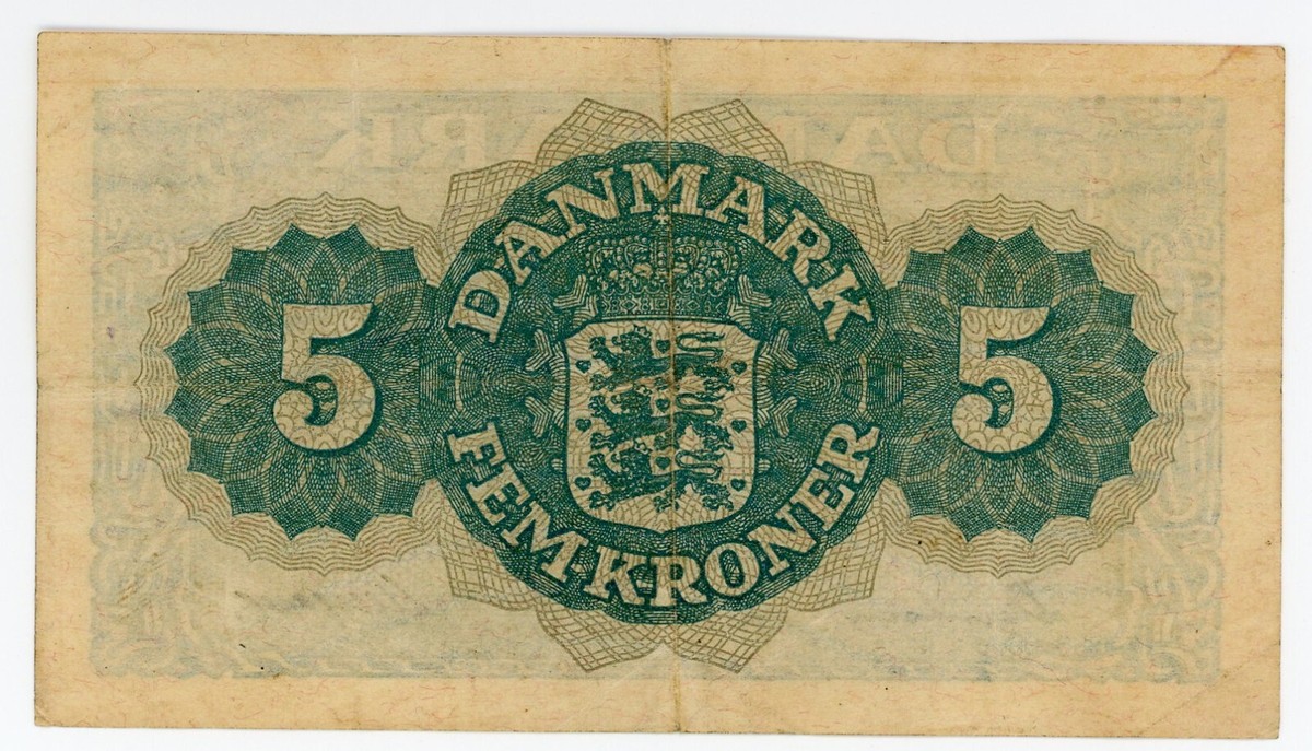 Denmark .. P-35a .. 5 Kroner .. 1945 .. Choice*VF/XF* Block