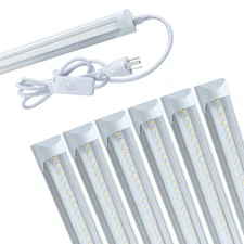 4FT 6 Pack LED Shop Lights T8 Linkable Ceiling Fixture 24W Daylight 6000K Clear