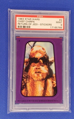 1983 CHIEF CHIRPA Topps STAR WARS Return of the Jedi Sticker #02 (PURPLE) PSA 9 - Picture 4 of 5